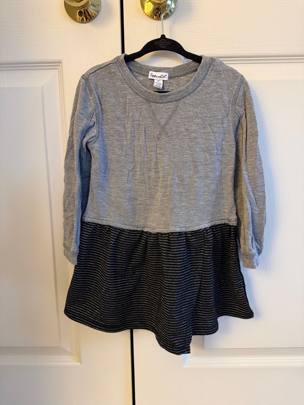 Splendid Gray and Black Long-Sleeve Tiered Dress for Kids